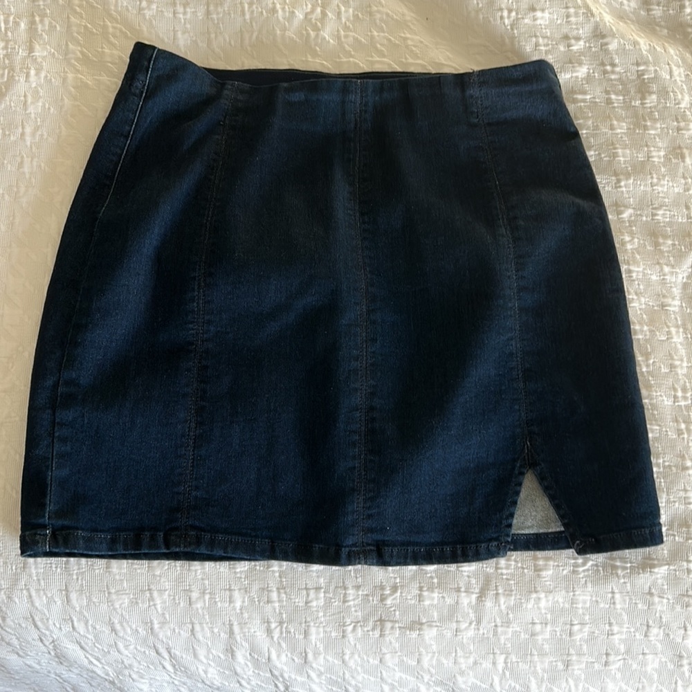 Free People Dark Denim Notched Miniskirt